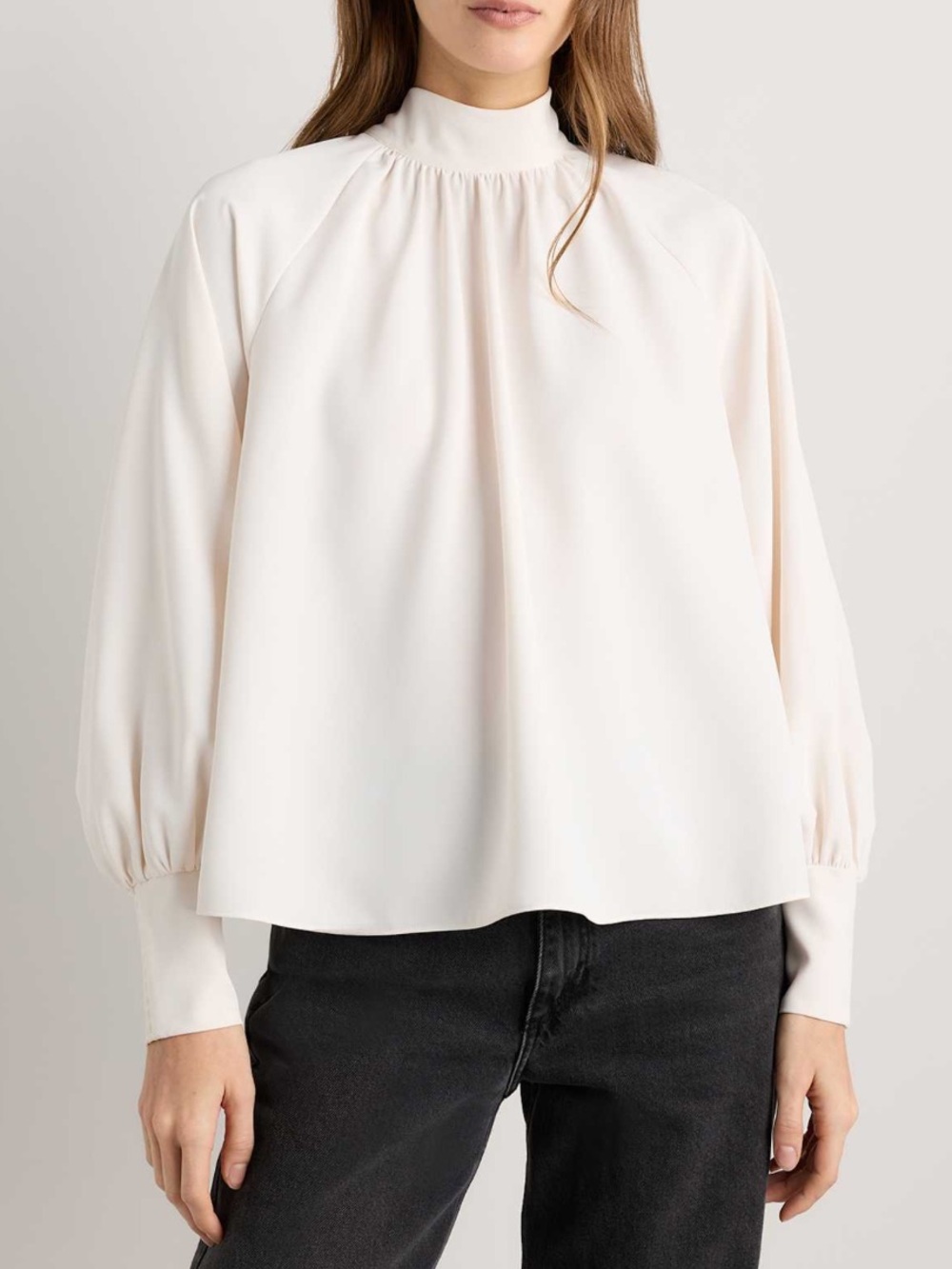 Express Ivory Mock Neck Drapey Blouse